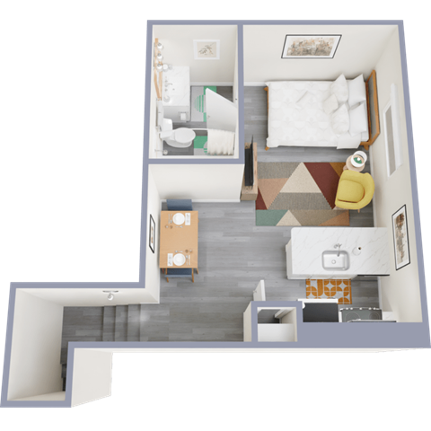 a floor plan of a one bedroom apartment with a bathroom and living room